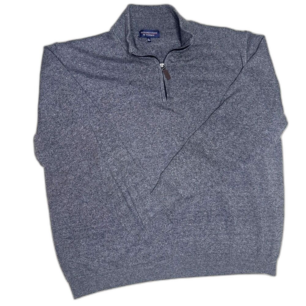 Roundtree & Yorke Mens Quarter Zip Sweater Charcoal Gray Heather Size XXL